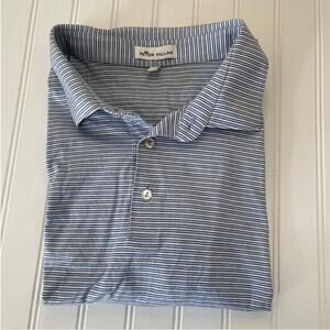 Peter Millar Striped Blue Polo Shirt Preppy Cotton Casual Golf Mens XL